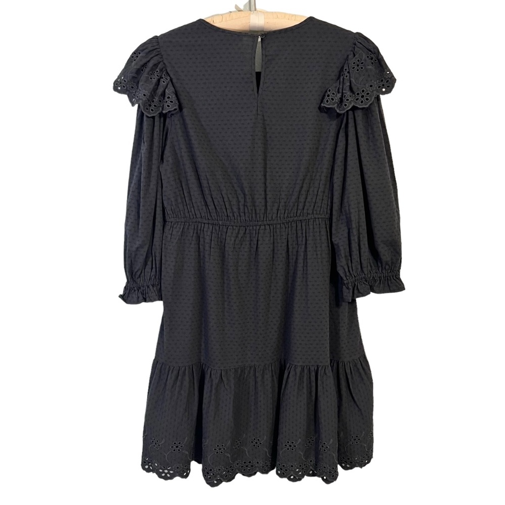 XL Eyelet Ruffle Long-sleeve Dress Dark Gray/Black Dark Cottagecore - Ravencore - Picture 4 of 11